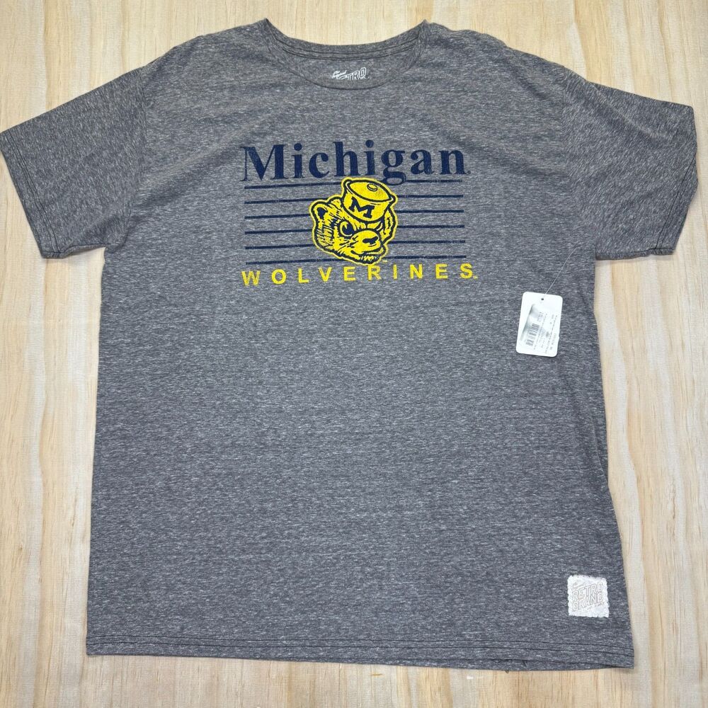 NEW XL Michigan Wolverines Retro Brand Tri Blend Short Sleeve Shirt Gray XL